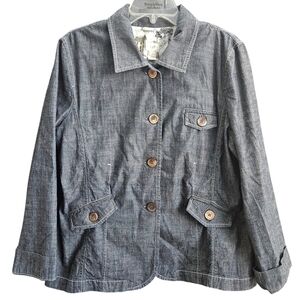 J. Jill Jacket Women's LP Blue Denim Chambray Button Up Lightweight 100% Cotton